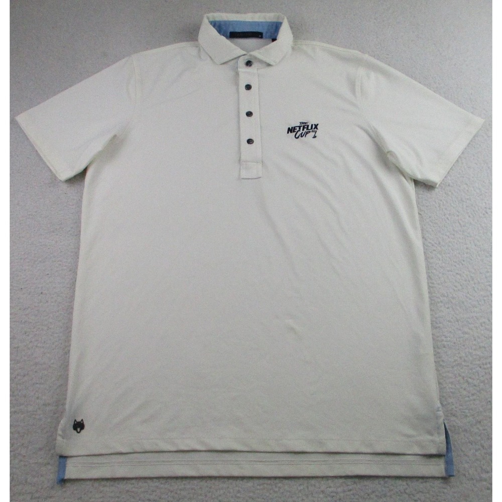 Greyson Polo Shirt Mens Medium White Netflix‎ Cup 23 Golf Performance Stretch
